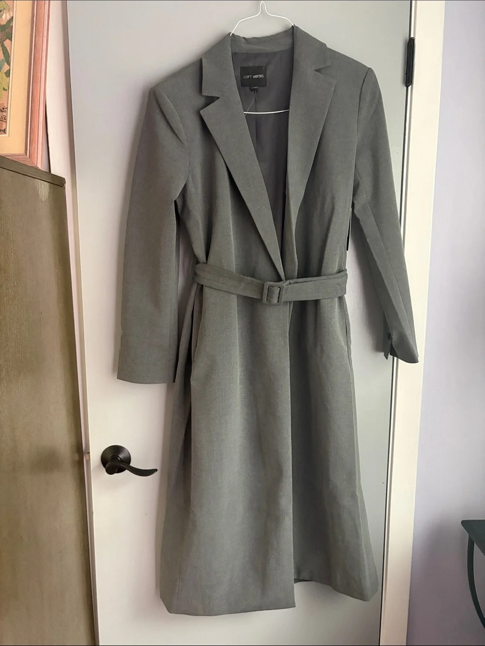 LOFT Olive Gray Belted Trench Coat